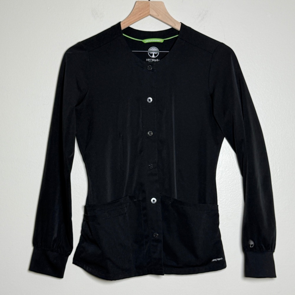 HH‎ Works by Healing Hands Megan Black Snap Front Scrub Jacket XXS Womens Nurse